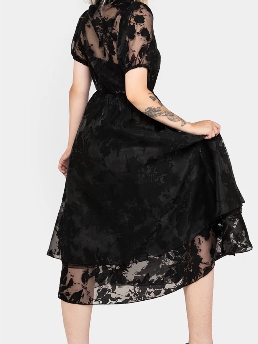 Disturbia Sheer Black Spectre Layered Midi Shirt Dress - Picture 4 of 8